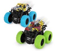 YINSHENG Monster Inertia Truck, 2 Pack Off-road Vehicle Toy Four-Wheel Race Cars with 360 Degree Rotation, Toddler Car Toys Birthday Gift for 3 4 5 6 7 8 year old Kids Boys Girls (Blue+Green)