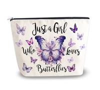 YINSSA Butterfly Gifts For Women Makeup Bag Just A Girl Who Loves Butterflies Travel Makeup Bag Butterfly Lover Gifts For Girls Women Adults Gift For Mom Daughter Sister Friend Cosmetic Bags, White