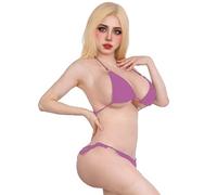 YINSUCDS Silicone Body Suit with Realistic C-G Cup Breast Plates Knee-Length One-Piece for Crossdressing Drag Queen Cosplay