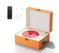 Yintiny Time Music Box CD Player with Speakers; Bluetooth Transmitter; Festival Gift; BGM Player for Home Decor (Orange)