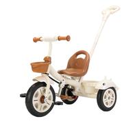 YINTMI Children Folding Tricycle, Suitable From 10 Months - 6 Years Baby, Large Baby Stroller, Pushchair, Lightweight Pedal Bike, Walking Bike, Hand Push Explosion-proof Titanium Air Wheel (Beige)