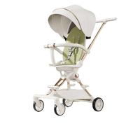 YINTMI Lightweight Folding for Sitting or Lying Down Pushchair, Suitable from 0-6 Years Baby, Large Baby Stroller, Four-Wheeler Trolley, Awning Model (White-Green)