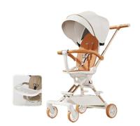 YINTMI Lightweight Folding for Sitting or Lying Down Pushchair, Suitable from 0-6 Years Baby, Large Baby Stroller, Four-Wheeler Trolley, Awning Model with Meal Tray (White-Orange)