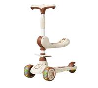 YINTMI Multi-functional Children's Scooter, Suitable From 2-10 Years Baby, Sitting and Riding Pedal Three in One Baby Tricycle, Benched Hummer Wheel Music Lighting (Brown)
