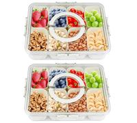 Yintok 2Pcs Divided Serving Tray with Lid, Portable Snackle Box Charcuterie Container, 8 Compartments Clear Snack Tray for Fridge, Candy Organizer for Veggie, Fruits, Nuts
