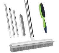 yintok Rubber Broom Carpet Rake, Pet Hair Removal Brush, Dual-Sided for Pet Grooming and Lint Removal, Silver, Modern, 51 inches, 17 inches, 3-6 inches, Hard Floor, Carpet