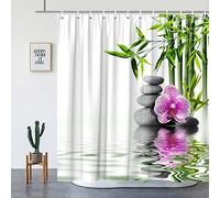 YinTonne Zen Shower Curtains Green Bamboo Purple Flower Stone Reflection Water Landscape Spa Garden Pattern Print Bathroom Accessories Cloth Curtain Set with Hooks 70 x 70 Inch