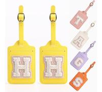 Yintry 26 Letter PU Leather Luggage Tags Privacy Protection with Name ID Card Quickly Spot Luggage, Bags and Suitcases Waterproof Travel Essentials,2 Pack