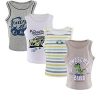 Yintry Boys Round Neck Vests Underwear Sleeveless Breathable T-Shirt Kids Soft Cotton Tank Tops Children Plain White or Print Undershirts for 2-10 Years