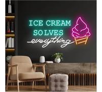 yinung Neon sign Soothing Ambiance Lamp Neon Signs Ice Cream Solve Everything Powered By, Adjustable Brightness(B,50cm)