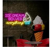 yinung Neon sign Soothing Ambiance Lamp Neon Signs Ice Cream Solve Everything Powered By, Adjustable Brightness(H,50cm)