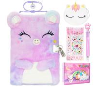 Yinuofa Cat Diary for Girls with lock and keys, Kids Journal School Travel Notebook Gift Set for Writing and Drawing, Secret Diary with Multicolored Pen Stickers Purse Bracelet