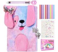 Yinuofa Diary for Girls with Lock and Keys, Puppy Dog Secret Diary Gift Set, Kids Journal with Multicolored Pen Stickers for Girls Age 5 6 7 8 9 10 11 years old