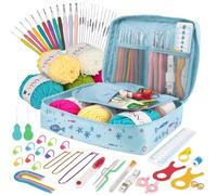 YINVA Crochet Kits Crochet Hooks Set for Beginners Adults Knitting Kit Ergonomic Metal Crochet Hooks 0.6mm-8mm Knitting Accessories Tools Crochet Wool Yarn Storage Case Needles Starter Kit-Blue