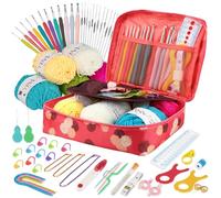 YINVA Crochet Kits Crochet Hooks Set for Beginners Adults Knitting Kit Ergonomic Metal Crochet Hooks 0.6mm-8mm Knitting Accessories Tools Crochet Wool Yarn Storage Case Needles Starter Kit-Blue