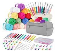 YINVA Crochet Kits for Beginners Adults Crochet Hooks Set 15Pcsx25g Crochet Yarns Ergonomic Metal Crochet Hooks 2mm-8mm Knitting Accessories Tools Storage Case Needles Crochet Starter Kit-Light Gray