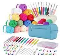 YINVA Crochet Kits for Beginners Adults Crochet Kit 15Pcsx25g Crochet Yarns Ergonomic Metal Crochet Hooks 2mm-8mm Knitting Accessories Tools Storage Case Needles Crochet Starter Kit-Light Blue