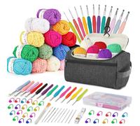 YINVA Crochet Kits for Beginners Adults Crochet Kit 15Pcsx25g Crochet Yarns Ergonomic Metal Crochet Hooks 2mm-8mm Knitting Accessories Tools Storage Case Needles Crochet Starter Kit-Grey