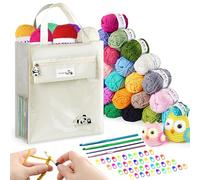 YINVA Crochet Kits for Beginners Adults Yarn Knitting Wool 27 Colors Acrylic Yarn with Aluminum Crochet Hooks Set Storage Case Stitch Markers - Cream