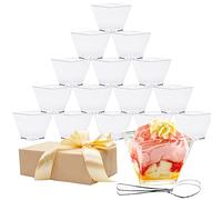 YINVA Mini Dessert Cups 2oz/60ml 100Pcs Plastic Dessert Cups Square Reusable Dessert Cup for Pudding Mousse Party