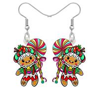 YINYA Acrylic Cute Christmas Gingerbread Man Earrings Candy Cookie Dangle Drop Jewelry Funny Gifts for Women Charms Decor, M, Acrylic, No Gemstone