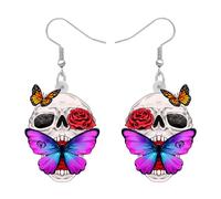 YINYA Halloween Acrylic Cute Sugar Skull Earrings Dangle Drop Flowers Jewelry Gifts for Women Spooky Season Charms, M, Acrylic, No Gemstone