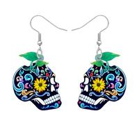 YINYA Halloween Acrylic Cute Sugar Skull Earrings Dangle Drop Flowers Jewelry Gifts for Women Spooky Season Charms, M, Acrylic, No Gemstone