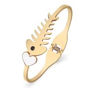 YINYA Stainless Steel Cute Heart Fish Bone Bracelet Ocean Animals Hollow Out Cuff Bangle Jewelry Charms Gifts for Women Accessories, M, Stainless Steel, Diamond