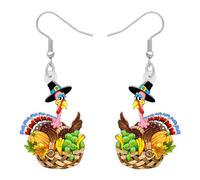 YINYA Thanksgiving Acrylic Fall Pumpkin Fruit Basket Turkey Earrings Dangle Chicken Animals Jewelry for Women Holiday Gifts Charms, M, Acrylic, No Gemstone