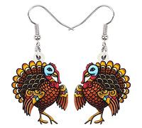 YINYA Thanksgiving Acrylic Fun Wild Turkey Earrings Dangle Chicken Animals Jewelry Gifts for Women Charms Accessories, M, Acrylic, No Gemstone