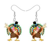 YINYA Thanksgiving Acrylic Happy Wild Turkey Earrings Dangle Fall Maple Leaf Pumpkin Chicken Jewelry for Women Charms Gifts Accessories, M, Acrylic, No Gemstone