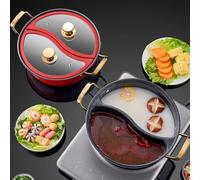 Yinyang Hot Pot Yuanyang Pot, Non-Stick Skillet Wok Shabu Shabu Hot Pot with Divider and 2 Lid, Dual Sided Nonstick Frying Pan, Stew Pot Soup Cookware[Energy Class A] (Color : Green, Size : 32cm)