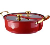 Yinyang Hot Pot Yuanyang Pot, Non-Stick Skillet Wok Shabu Shabu Hot Pot with Divider and 2 Lid, Dual Sided Nonstick Frying Pan, Stew Pot Soup Cookware[Energy Class A] (Color : Red, Size : 32cm)