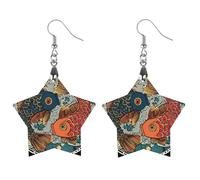 Yinyang Japanese Fish Pisces Women's Earrings Wooden Pendant Dangle Jewelry Stylish Accessories for Party