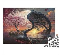 YinYang Moon SakuraJigsaw Puzzle Scenery Brain Training Recycled Logic Concentration Activity 1000 Pieces 70x50cm/1000pcs