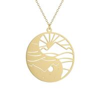 YinYang Sun and Moon Pendant Necklace for Women, Stainless Steel YinYang Mountain and Sea Pendant Charm Chain, Geomertic Jewelry Accessories (Gold)
