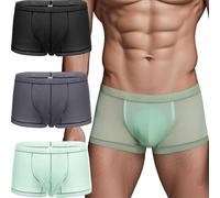 YINYOUYU Mens Sexy Ice Silk Underwear See Through Boxers Sheer Trunks Ultra Thin Bulge Pouch Boxer Briefs, 3*pack 01, XL