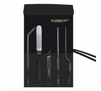 Yioeecf Chef Plating Tweezers Tongs Set, Plating food Tweezers Set, Professional Chef Stainless Steel Plating Set, 6-Piece Black,Leather Bag