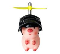 Yiohejy Motorcycle Handlebar Toy, Piglet Figures With Propeller Helmets, Cute Swine Motorcycle Handlebar Decorations, With Vibration Sensing Light, 1.97x1.97x3.94 Inch