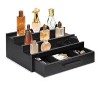 Yiohejy Three-Layer Perfume Rack Organizer, Wooden Fragrance Organizer, Black Perfume Rack With Drawers, Storage Tool For Storing Watches, Rings, 12.48x8.54x4.21 Inch