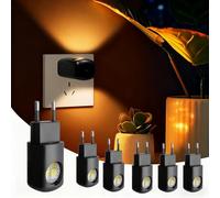 yiokeo 6/8 Pack LED Wall Socket Night Light,180° Swivel Plug Night Light,Automatic Sensor Dusk to Dawn Dimmable Warm White Light for Bedroom, Bathroom, Stairs, Hallway (Black,4pack-EU)