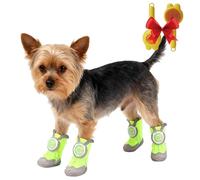 yiokeo Waterproof Non-Slip Dog Boots 4-Pack - Twist-Lock Buckle & Cute Ears for Small Breeds, Rain Boots for Pets,Outdoor Booties for Snow Hiking (Green,Two yards 2.5~4.5kg)
