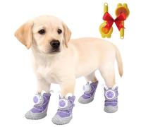 yiokeo Waterproof Non-Slip Dog Boots 4-Pack - Twist-Lock Buckle & Cute Ears for Small Breeds, Rain Boots for Pets,Outdoor Booties for Snow Hiking (Purple,Three yards 4.5~6.5kg)