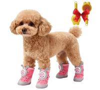 yiokeo Waterproof Non-Slip Dog Boots 4-Pack - Twist-Lock Buckle & Cute Ears for Small Breeds, Rain Boots for Pets,Outdoor Booties for Snow Hiking (Red,Four yards 6.5~7.95kg)