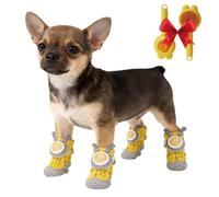 yiokeo Waterproof Non-Slip Dog Boots 4-Pack - Twist-Lock Buckle & Cute Ears for Small Breeds, Rain Boots for Pets,Outdoor Booties for Snow Hiking (Yellow,One yards 1.0~2.5kg)