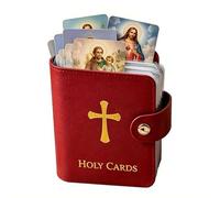 Yiokii Catholic Faux Leather Holy Card Holder, Pocket Prayer Card Organizer with Snap Closure & 54 Catholic Prayer Cards, Snap Closure Devotional Card Case for Mass,Daily Prayer & Religious Gifts