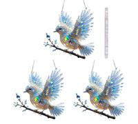 Yiokii Crystal Sky Bluebird Stained Art Ornament, Acrylic Sun Catcher, 2D Flat Pendant Hummingbird Stained Glass Window Hanging Bird Ornament for Windows Indoor Gardens Decors