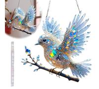 Yiokii Crystal Sky Bluebird Stained Art Ornament, Acrylic Sun Catcher, 2D Flat Pendant Hummingbird Stained Glass Window Hanging Bird Ornament for Windows Indoor Gardens Decors