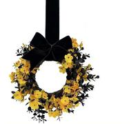 Yiokii Halloween Candle Rings Wreaths, Artificial Greenery Mini Wreath with Velvet Bow, Hanging Window Wreath for Home Kitchen Front Door Pillar Candle Cabinet Table Wedding Party Decor