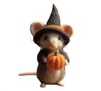 Yiokii Handmade Wool Felt Halloween Mouse Ornament, Cute Halloween Pumpkin Mouse with Witch Hat, Needle Felted Animals Decoration Gifts for Home Party Decor
